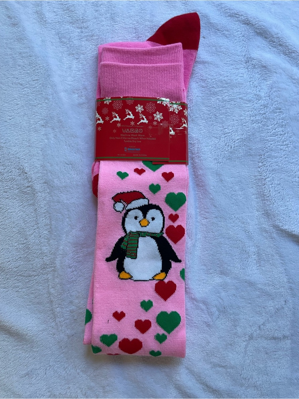 Kids Holiday Penguin Knee-High Socks - Pink